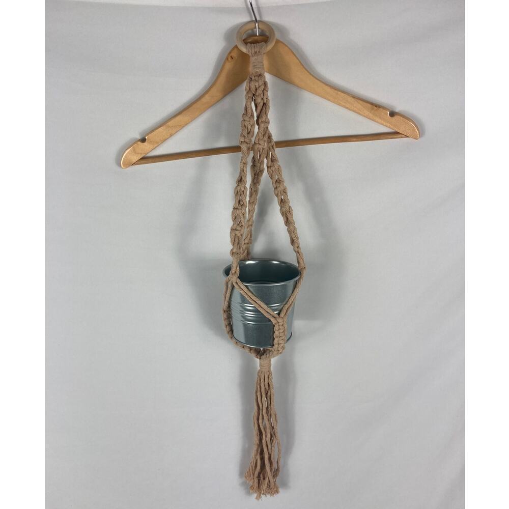 Hand Made Tan Macrame Plant Holder with new pot